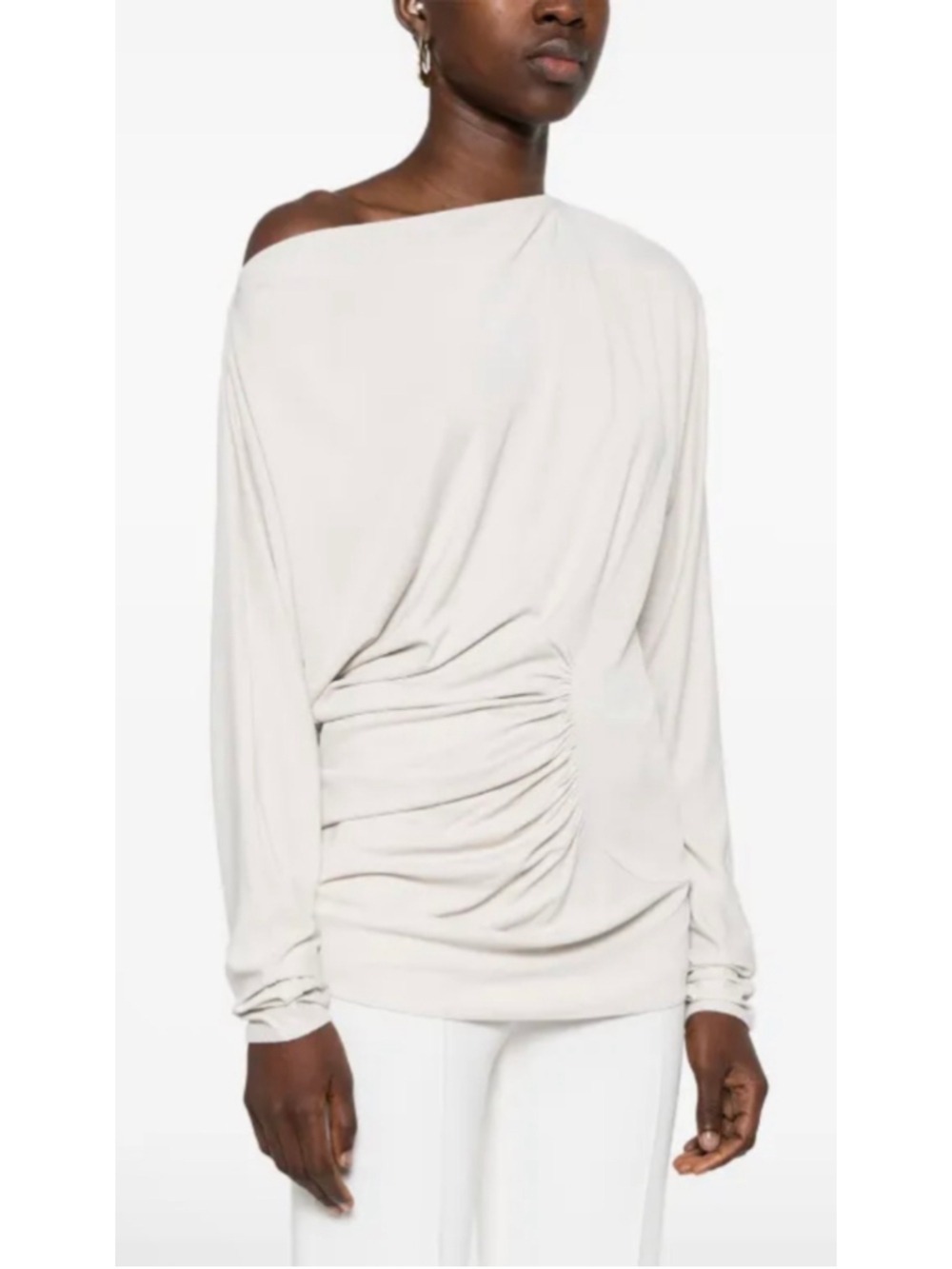KHAITE Light Grey The Ciro Ruched Long Sleeve Blouse M New Luxury